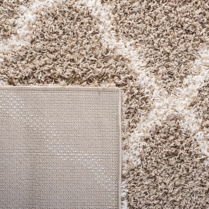 SAFAVIEH Dallas Shag Collection Area Rug - 10' Round, Beige & Ivory, Trellis Design, Non-Shedding & Easy Care, 1.5-inch Thick Ideal for High Traffic Areas in Living Room, Bedroom (SGD257D)