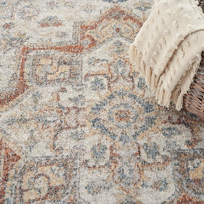 Nourison Home Astra Machine Washable Traditional Grey/Multi 6'7" x 9' Area Rug, Easy Cleaning, Non Shedding, Bed Room, Living Room, Dining Room, Kitchen (7x9)