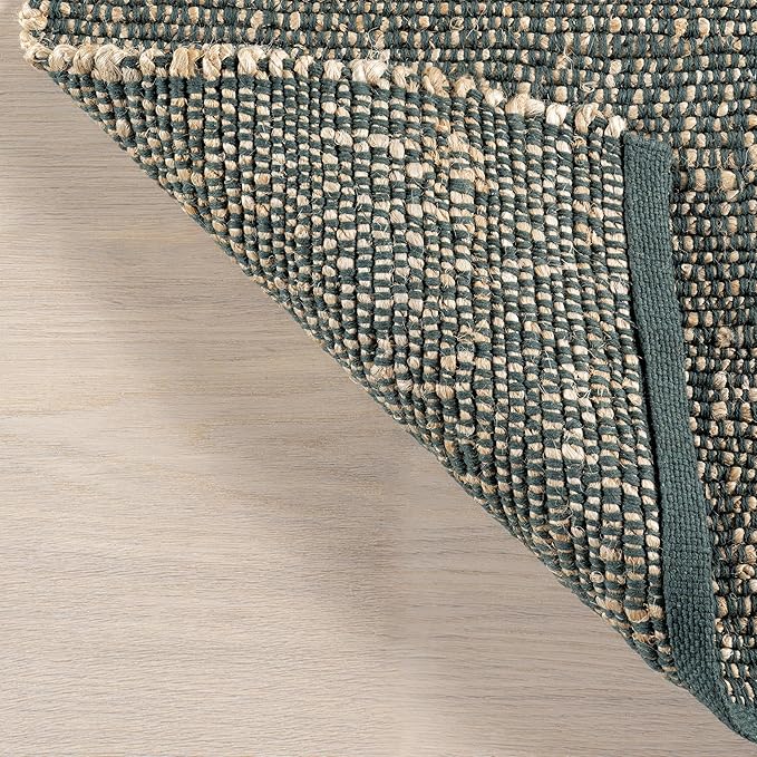 Nuloom Elfriede Handmade, Green/Natural, 5' x 8', Jute & Cotton, Textured and Earthy, High Traffic, Stain Resistant, Easy Clean, Durable Area Rug for Bedroom, Living Room, Dining, Entryway