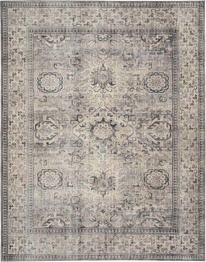 ReaLife Rugs Machine Washable Area Rug Runner - Living Room Bedroom Bathroom Kitchen Entryway Office - Padded Low Pile Stain Resistant Premium - Boho Farmhouse Vintage - Paz - Beige Gray Ivory 3'x5'