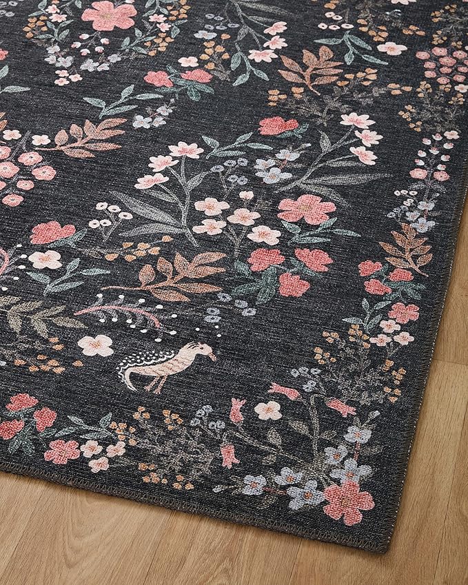 Loloi Rifle Paper Co. Maison Collection MAO-04 Tuileries Black 2'-6" x 12'-0", .19" Pile Height, Runner Rug