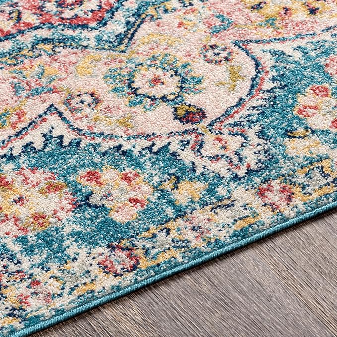 Livabliss Area Rugs - 5x7 Romaine Vintage Boho Navy Sky Blue Rose Area Rug for Living Room Bedroom - Floral Medallion Stain Resistant Carpet for Kitchen, Nursery, Office (5'3" x 7'6")