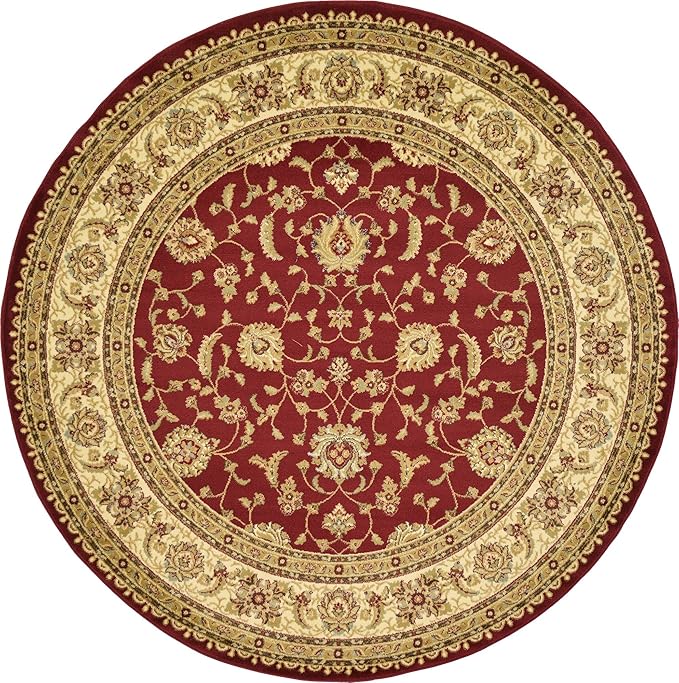 Unique Loom Voyage Collection Traditional Oriental Classic Intricate Design Area Rug (8' 0 x 8' 0 Round, Red/Gold)