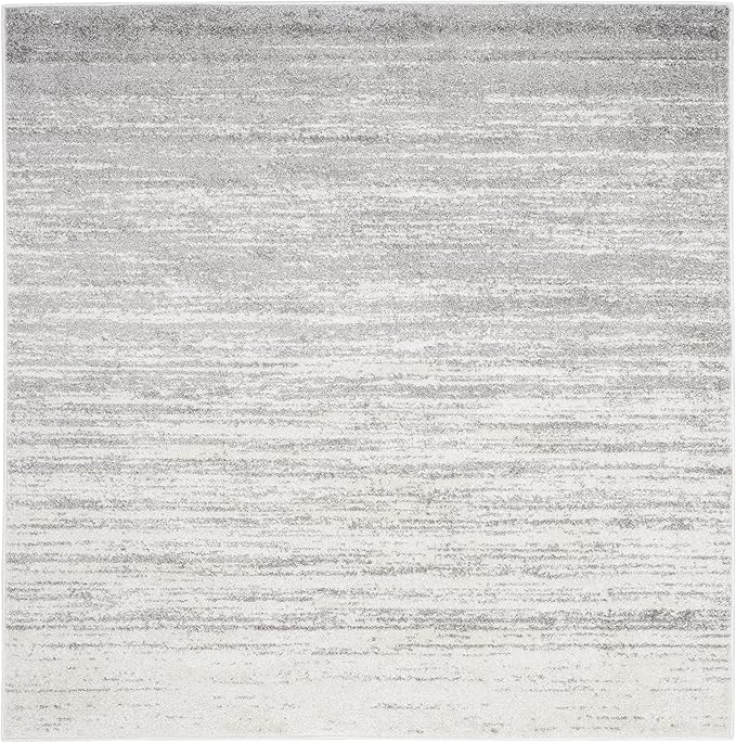 SAFAVIEH Adirondack Collection Area Rug - 4' Square, Ivory & Silver, Modern Ombre Design, Non Shedding & Easy to Clean, Ideal for Living Room, Bedroom, Office, Dining Space (ADR113B)
