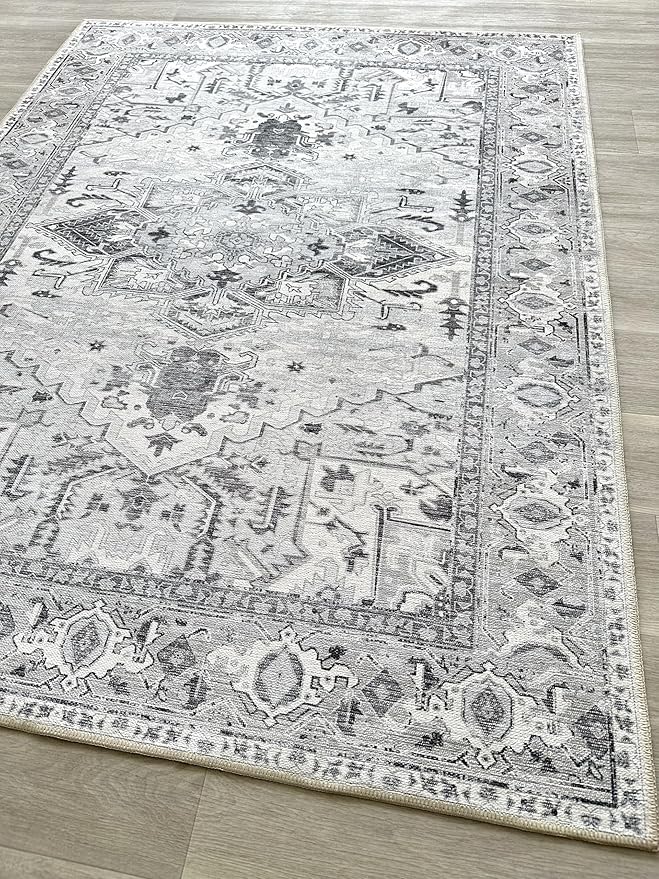 Fame Living Faded Oushak Rug, Turkish Vintage Floral Pastel Large Oversized Area Rugs for Living Room Dining Bedroom Kitchen Bathroom Nursery (848CrNv, 2' x 3')
