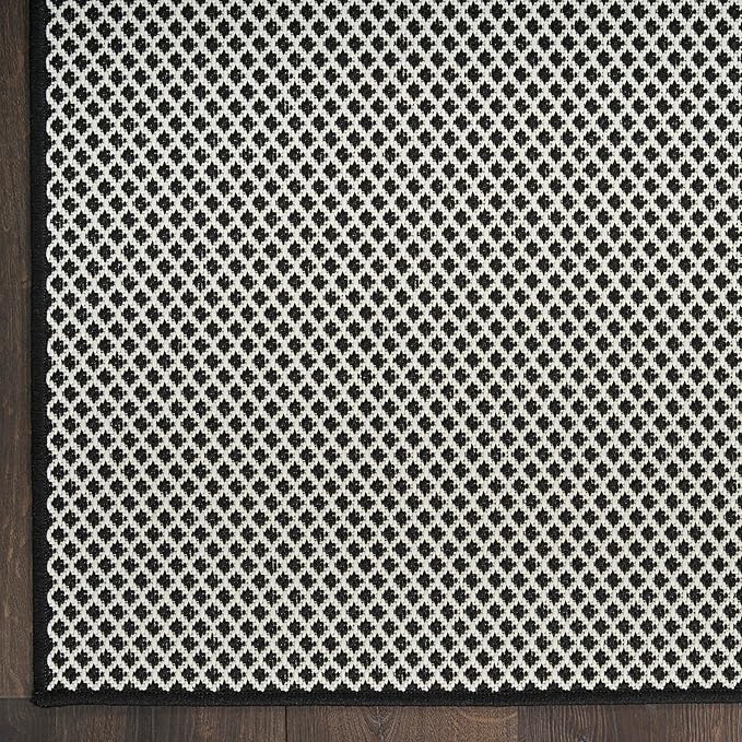 Nourison Home Courtyard Black White 8' x 10' Area Rug - Easy Clean, Non Shedding, Bed Room, Living Room, Dining Room, Kitchen (8' x 10')