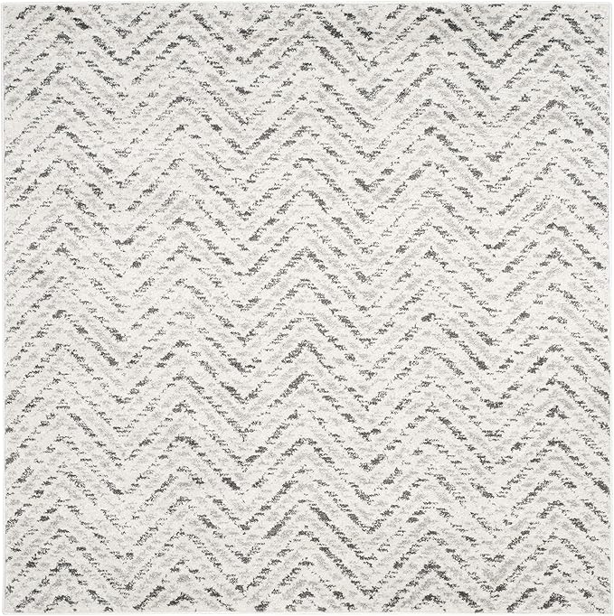 SAFAVIEH Adirondack Collection Area Rug - 8' Square, Ivory & Charcoal, Chevron Design, Non-Shedding & Easy Care, Ideal for High Traffic Areas in Living Room, Bedroom (ADR104N)