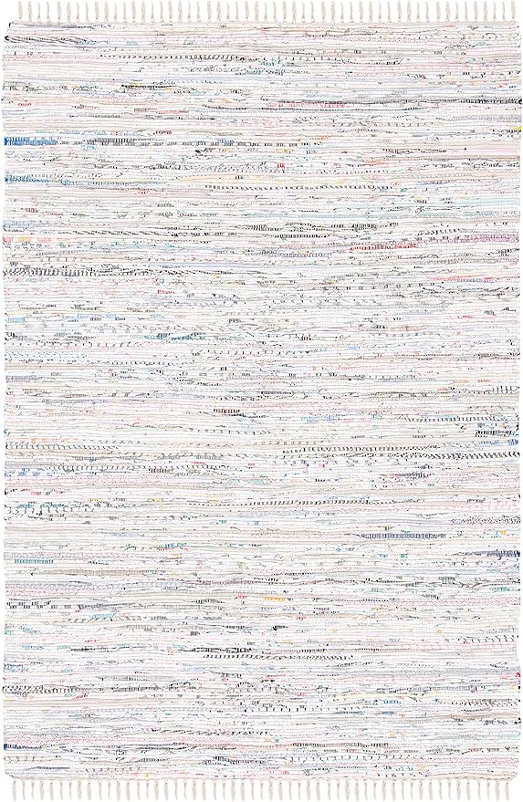 SAFAVIEH Rag Rug Collection Accent Rug - 3' x 5', Ivory & Multi, Handmade Boho Stripe Cotton, Ideal for High Traffic Areas in Entryway, Living Room, Bedroom (RAR121G)