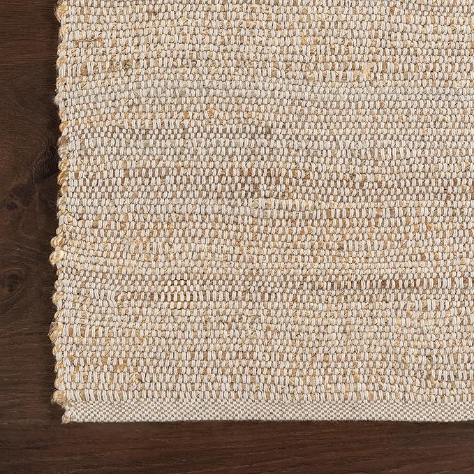 nuLOOM 2'6" x 12' Elfriede Jute & Cotton Hand Woven Area Rug, Natural, Solid Rustic Farmhouse Style, Weaved Design, Natural Fiber, For Bedroom, Living Room, Dining Room, Hallway, Office, Entryway