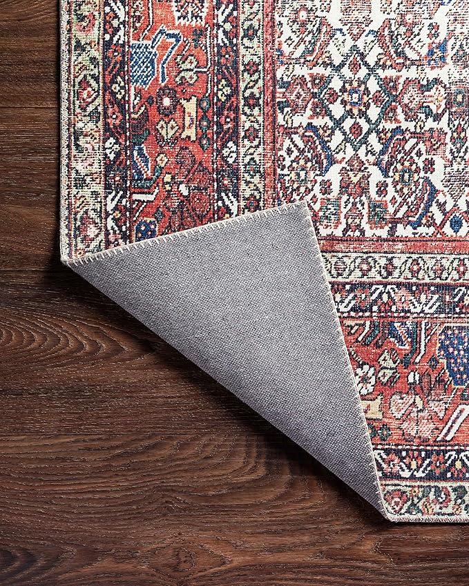 Loloi Layla Collection LAY-12 Ivory/Brick 7'-6" x 9'-6" .13" Thick Area Rug, Soft, Durable, Vintage Inspired, Distressed, Low Pile, Non-Shedding, Easy Clean, Printed, Living Room Rug