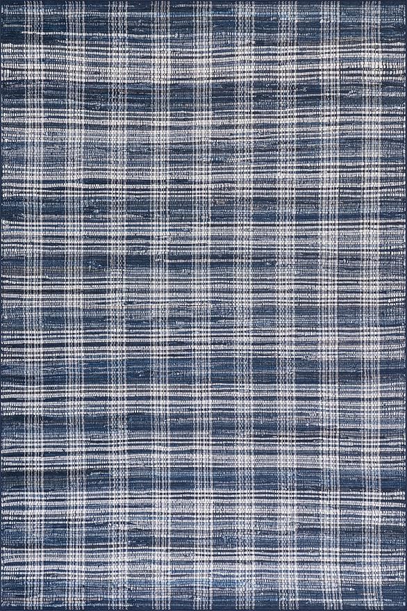 Dash & Albert Denim Plaid Blue Machine Washable Rug, 7.5 X 9.5 Feet, Blue/White Plaid Pattern
