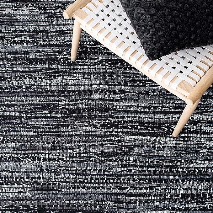 SAFAVIEH Rag Rug Collection Accent Rug - 3' x 5', Black, Handmade Boho Stripe Cotton, Ideal for High Traffic Areas in Entryway, Living Room, Bedroom (RAR121Z)