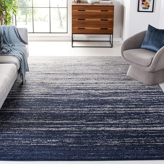 SAFAVIEH Adirondack Collection Area Rug - 10' Square, Navy & Grey, Modern Ombre Design, Non Shedding & Easy to Clean, Ideal for Living Room, Bedroom, Office, Dining Space (ADR113E)