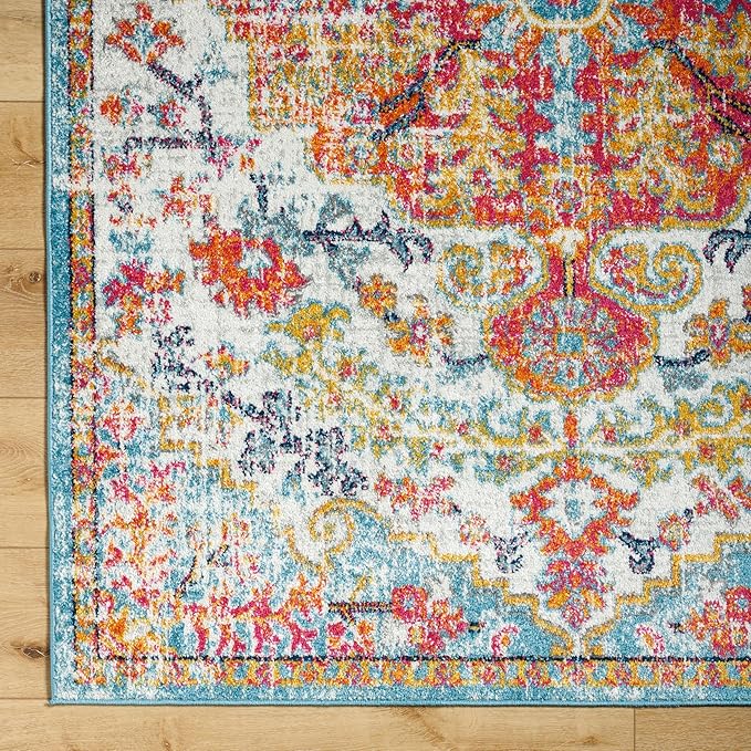 Livabliss Odelia Vintage Bohemian Area Rug,9' x 12'6",Orange/Aqua