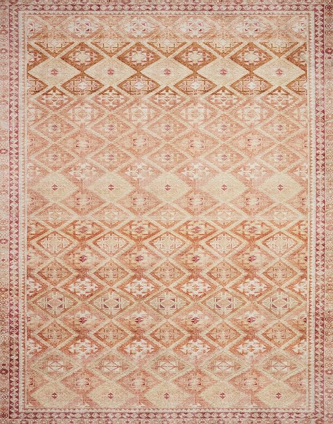 Loloi Layla Collection LAY-16 Natural/Spice 7'-6" x 9'-6" .13" Thick Area Rug, Soft, Durable, Vintage Inspired, Distressed, Low Pile, Non-Shedding, Easy Clean, Printed, Living Room Rug