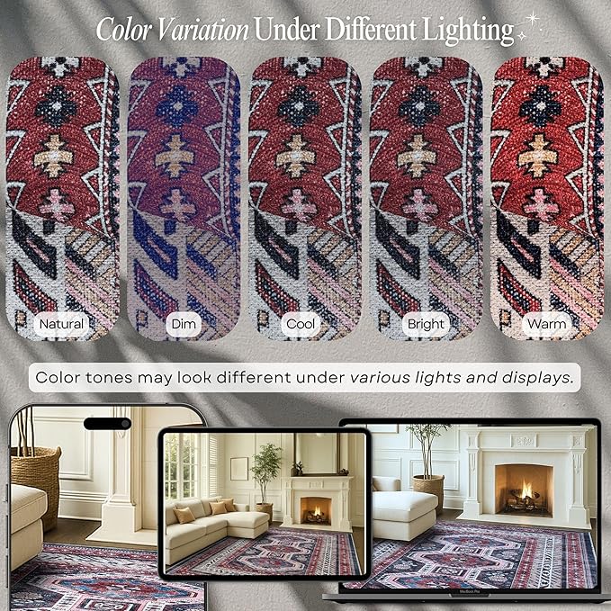 Fame Rugs Turkish Rug. Washable Vintage Oriental Antique Inspired Traditional Doormat Small Modern Area Rugs Luxury Entryway Entry Bedroom Bathroom Kitchen (400RN, 9' x 12')