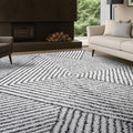 Rugshop Geometric Diamond Stripe Shag Area Rug White 5' x 7' Great for Bedrooms, Living Rooms, or Under Coffee Tables
