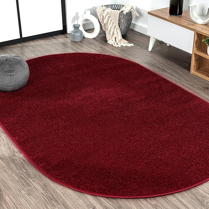 Eyely UES100Q-5OV Supersoft Haze Solid Low-Pile Indoor Area Rug, Coastal, Bohemian, Minimalist, Classic, Casual for Bedroom,Kitchen,Living Room,Non Shedding,Easy-Washing, Red, 5 X 8 Oval
