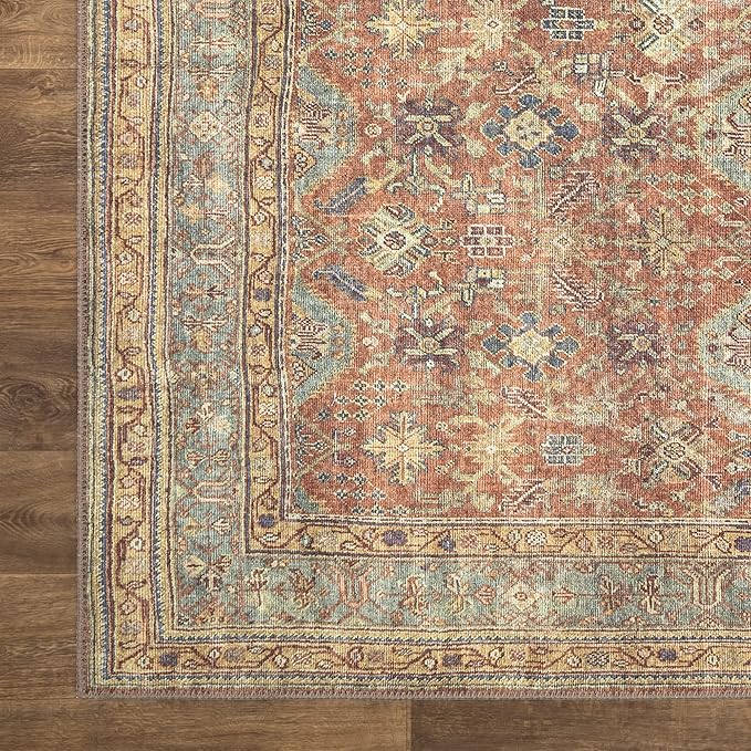 Bloom Rugs Washable Non-Slip 8' x 10' Rug - Terracotta/Mustard Traditional Area Rug for Living Room, Bedroom, Dining Room, and Kitchen - Exact Size: 8' x 10'