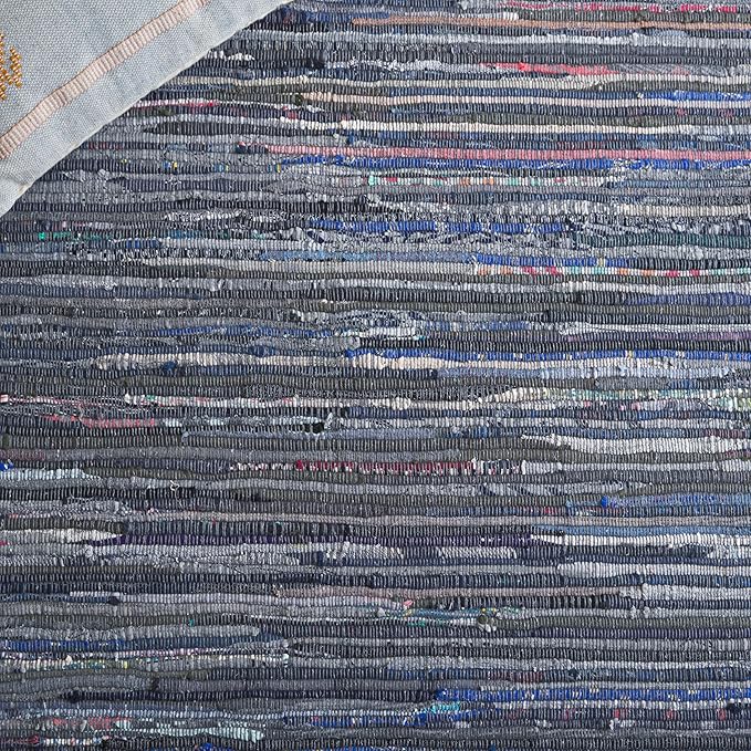 SAFAVIEH Rag Rug Collection Area Rug - 6' x 9', Ink & Multi, Handmade Boho Stripe Cotton, Ideal for High Traffic Areas in Living Room, Bedroom (RAR121C)