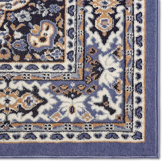 Home Dynamix Premium Sakarya Traditional Medallion Border Area Rug, Country Blue, 9'2"x12'5" Rectangle