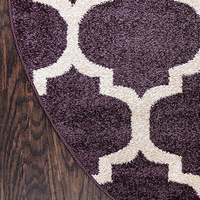 Rugs.com Lattice Collection Rug – 8 Ft Round Purple Medium-Pile Rug Perfect for Kitchens, Dining Rooms