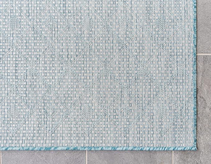 Unique Loom Outdoor Trellis Collection Area Rug - Tribal Trellis (7' 1" x 10' Rectangle, Aqua/ Ivory)
