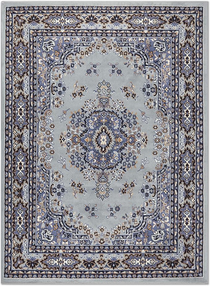 Home Dynamix Premium Sakarya Traditional Medallion Border Area Rug, Silver, 5'2"x7'4" Rectangle