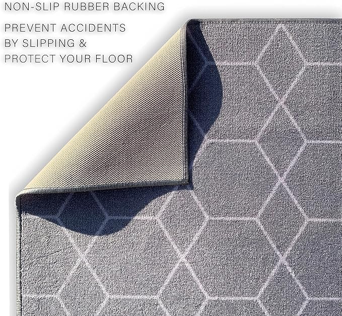 Custom Made Runner Rug for Kitchen Foyer Hallway Entry Choose Your Length Size 26 Inch Wide Geometric Lattice Design Grey Color (6 feet x 26 inch)