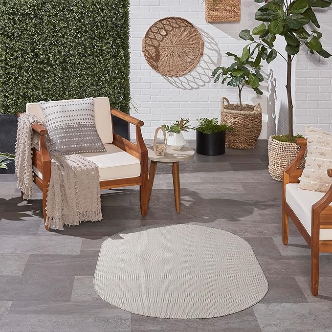 Nourison Home Courtyard Ivory Silver 3' x 5' Oval Area Rug - Easy Clean, Non Shedding, Bed Room, Living Room, Dining Room, Kitchen (3' x 5' Oval)
