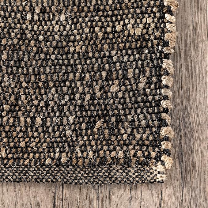 nuLOOM 5x8 Elfriede Jute & Cotton Hand Woven Area Rug, Charcoal, Solid Rustic Farmhouse Style, Weaved Design, Natural Fiber, For Bedroom, Living Room, Dining Room, Hallway, Office, Entryway