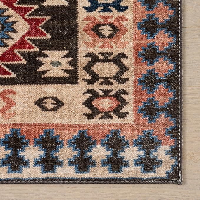 Dash & Albert Balsam Kilim Multi Machine Washable Rug, Runner-2.5 X 8 Feet, Red Geometric Pattern