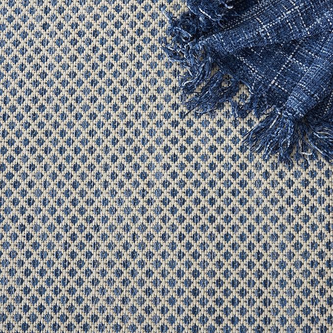 Nourison Home Courtyard Ivory Blue 8' x 10' Area Rug - Easy Clean, Non Shedding, Bed Room, Living Room, Dining Room, Kitchen (8' x 10')