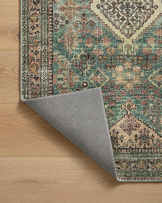 Loloi Magnolia Home by Joanna Gaines Sinclair Collection SIN-03 Turquoise/Multi 7'-6" x 9'-6", .25" Pile Height, Machine Washable, Area Rug
