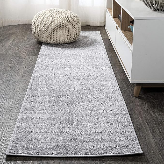 Eyely UES100K-212 Supersoft Haze Solid Low-Pile Indoor Runner Rug, Coastal, Bohemian, Minimalist, Classic, Casual for Bedroom,Kitchen,Living Room,Non Shedding,Easy-Washing, Gray, 2 X 12