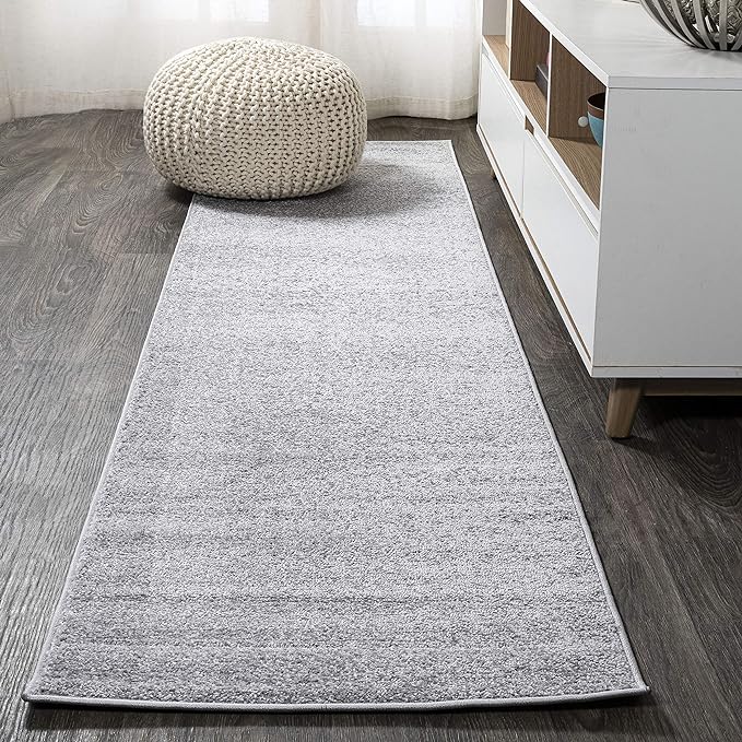 Eyely UES100K-216 Supersoft Haze Solid Low-Pile Indoor Runner Rug, Coastal, Bohemian, Minimalist, Classic, Casual for Bedroom,Kitchen,Living Room,Non Shedding,Easy-Washing, Gray, 2 X 16