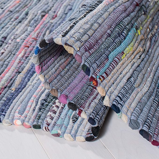 SAFAVIEH Rag Rug Collection Area Rug - 5' x 8', Purple & Multi, Handmade Boho Stripe Cotton, Ideal for High Traffic Areas in Living Room, Bedroom (RAR121D)