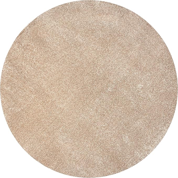 Eyely UES100G-6R Supersoft Haze Solid Low-Pile Indoor Area Rug, Coastal, Bohemian, Minimalist, Classic, Casual for Bedroom,Kitchen,Living Room,Non Shedding,Easy-Washing, Beige, 6' Round