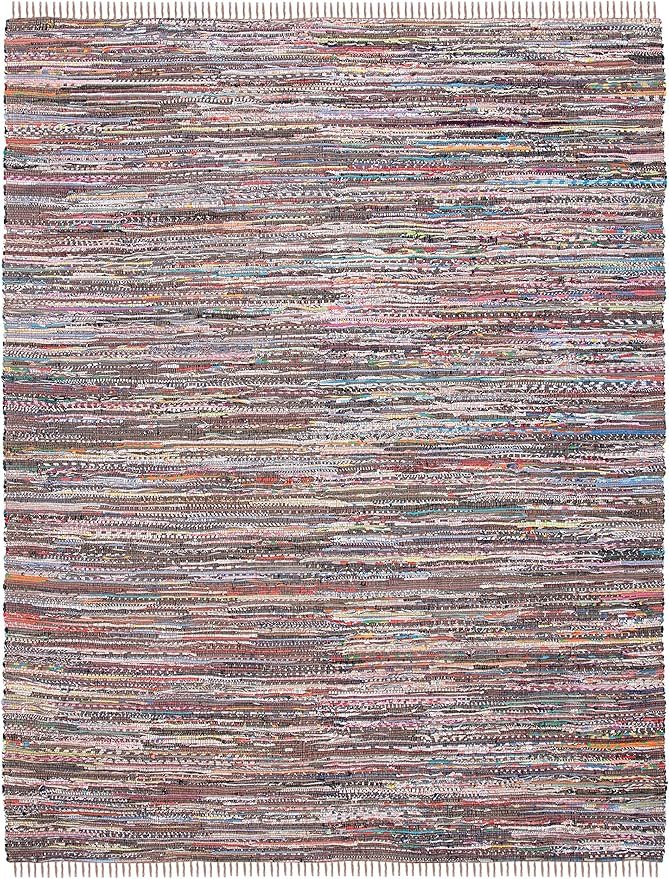 SAFAVIEH Rag Rug Collection X-Large Area Rug - 11' x 15', Rust & Multi, Handmade Boho Stripe Cotton, Ideal for High Traffic Areas in Living Room, Bedroom (RAR121E)