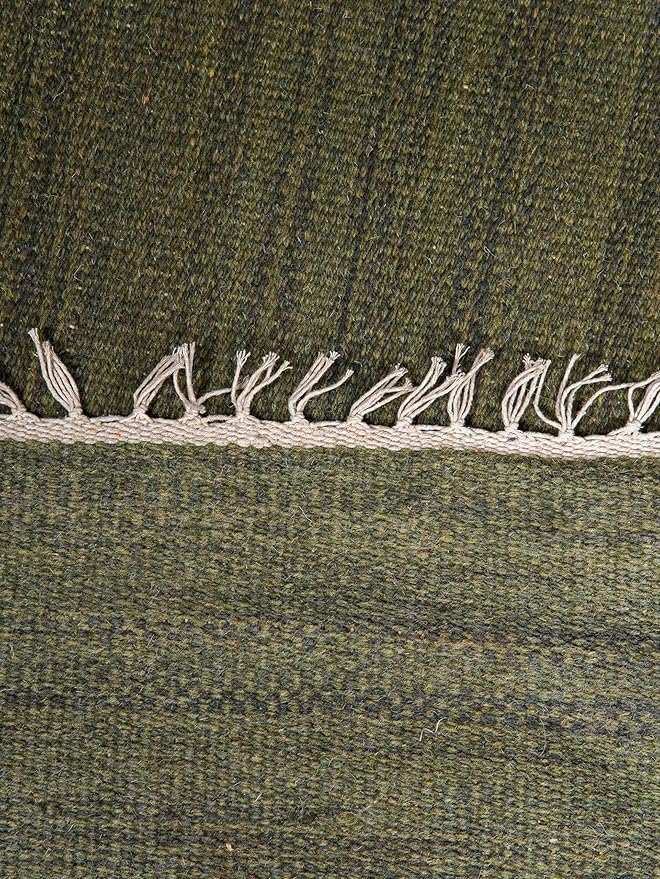 Rugsotic Carpets Hand Woven Flat Weave Kilim Wool ECO-Friendly Area Rugs - 6'x6', Square Shape, Olive Color, Solid Plain Design, Low Pile Handmade Area Rugs for Living Room, Bed Room (D00111)