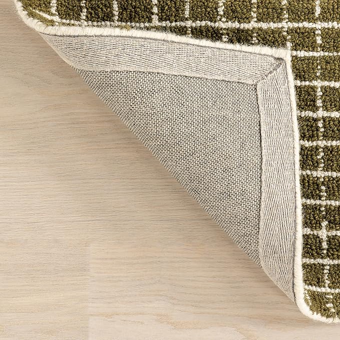 Rugs USA Melrose Checked Wool Area Rug - 5x8 Area Rug Contemporary Moss/Ivory for Living Room Bedroom Dining Room Kitchen