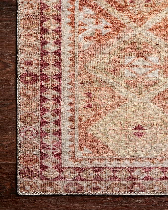 Loloi Layla Collection LAY-16 Natural/Spice 2'-0" x 5'-0" .13" Thick Accent Rug, Soft, Durable, Vintage Inspired, Distressed, Low Pile, Non-Shedding, Easy Clean, Printed, Living Room Rug