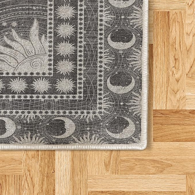 Ambesonne Sun and Moon Decorative Rug, Bohemian Artwork Design of Crescent Solar Ornament Esoteric Stars Ornaments, Quality Carpet for Bedroom Dorm and Living Room, 2' x 5', Dark Taupe