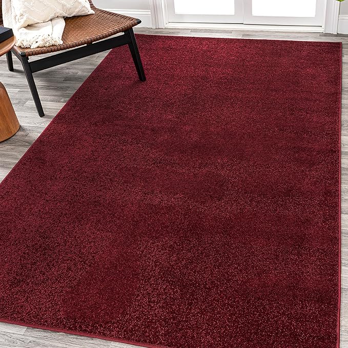 Eyely UES100Q-9 Supersoft Haze Solid Low-Pile Indoor Area Rug Casual;Contemporary;Solid;Traditional, Bedroom, Kitchen, Living Room, Easy-Cleaning, Non-Shedding, 9 X 12, Dark Red