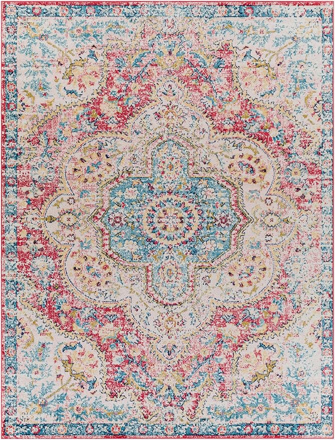 Livabliss Area Rugs - 2x3 Romaine Vintage Boho Rose Navy Sky Blue Area Rug for Living Room Bedroom - Floral Medallion Stain Resistant Carpet for Kitchen, Nursery, Office (2' x 3')