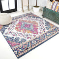 JONATHAN Y Boho Vintage Blue/Multi 3x3 Square Area Rug, Bohemian Flair Medallion, Floral Easy-Cleaning High Traffic for Living Room, Bedroom, Kitchen, Pet-Friendly, Non Shedding (BMF106A-3SQ)
