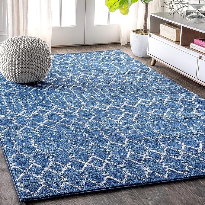 JONATHAN Y Boho Vintage Diamond Blue/White Indoor Area Rug 8X10 ft, Moroccan Hype for Living Room, Bedroom, Kitchen, Office, Easy-Cleaning, High Traffic, Pet-Friendly, Non-Shedding (MOH101A-8)