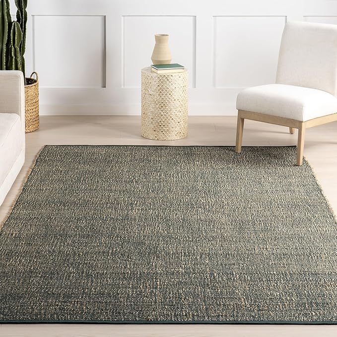 Nuloom Elfriede Handmade, Green/Natural, 5' x 8', Jute & Cotton, Textured and Earthy, High Traffic, Stain Resistant, Easy Clean, Durable Area Rug for Bedroom, Living Room, Dining, Entryway
