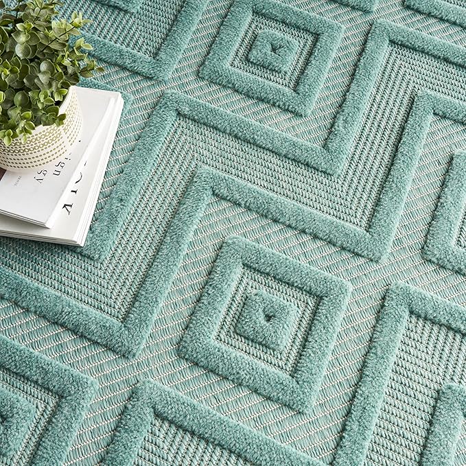 Nourison Home Versatile Aqua Teal 7' x 10' Area Rug - Easy Clean, Non Shedding, Bed Room, Living Room, Dining Room, Kitchen (7' x 10')