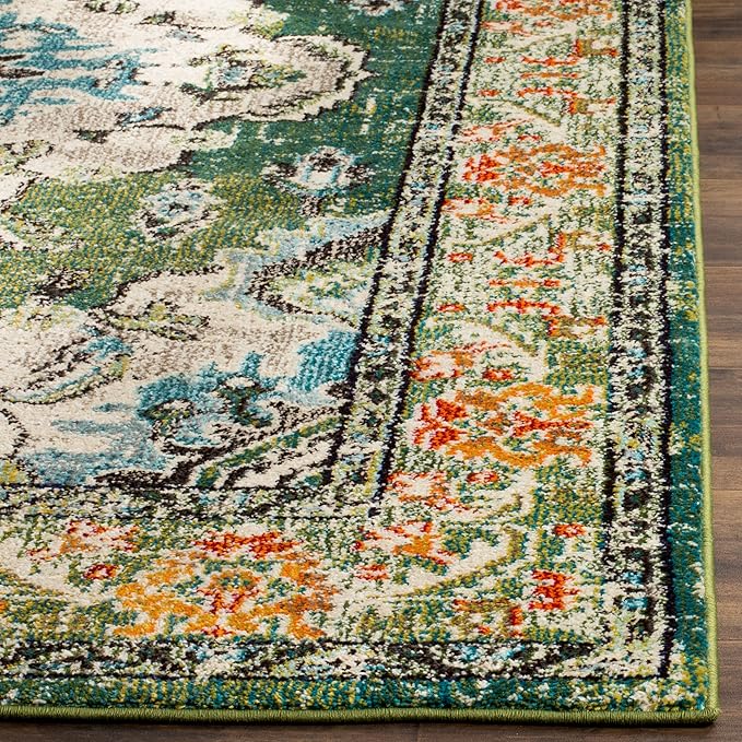 SAFAVIEH Monaco Collection X-Large Area Rug - 12' x 18', Forest Green & Light Blue, Medallion Distressed, Non-Shedding & Easy Care, Ideal for High Traffic Areas in Living Room, Bedroom (MNC243F)